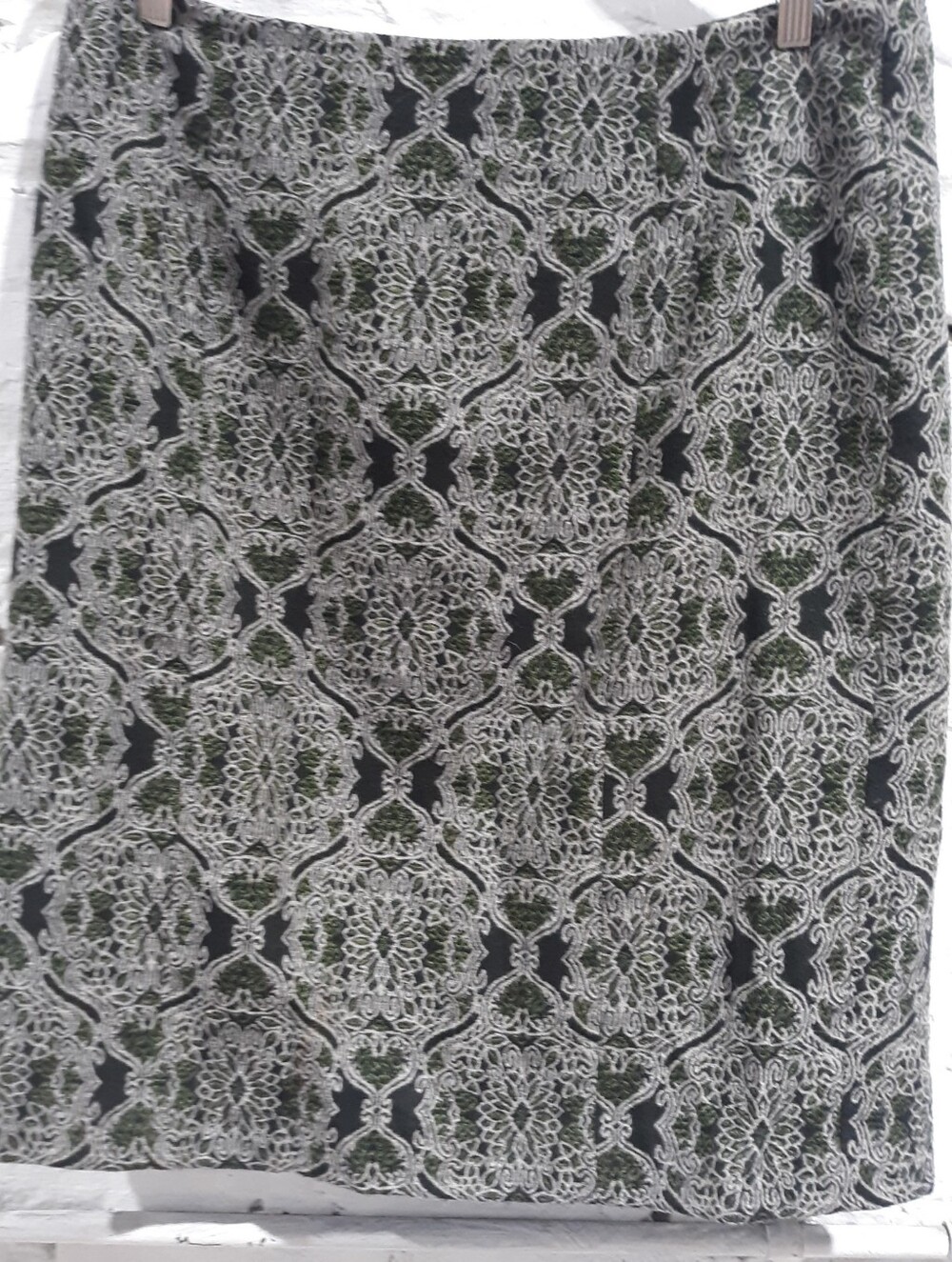 Talbots Vintage Black Green Metallic Medallion Damask Jacquard Pencil Skirt Size
